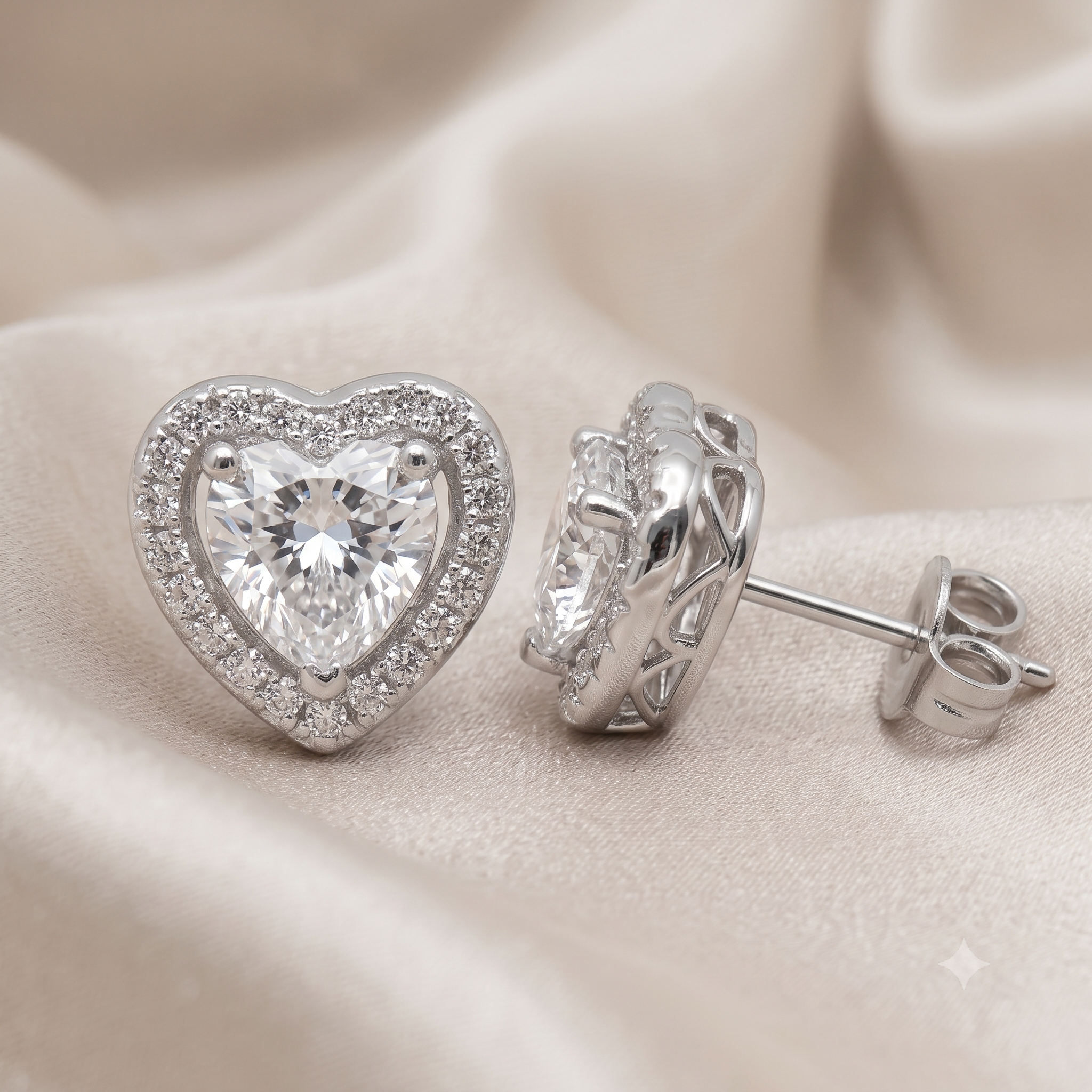 Silver Sparkling Awe Heart Solitaire Earrings