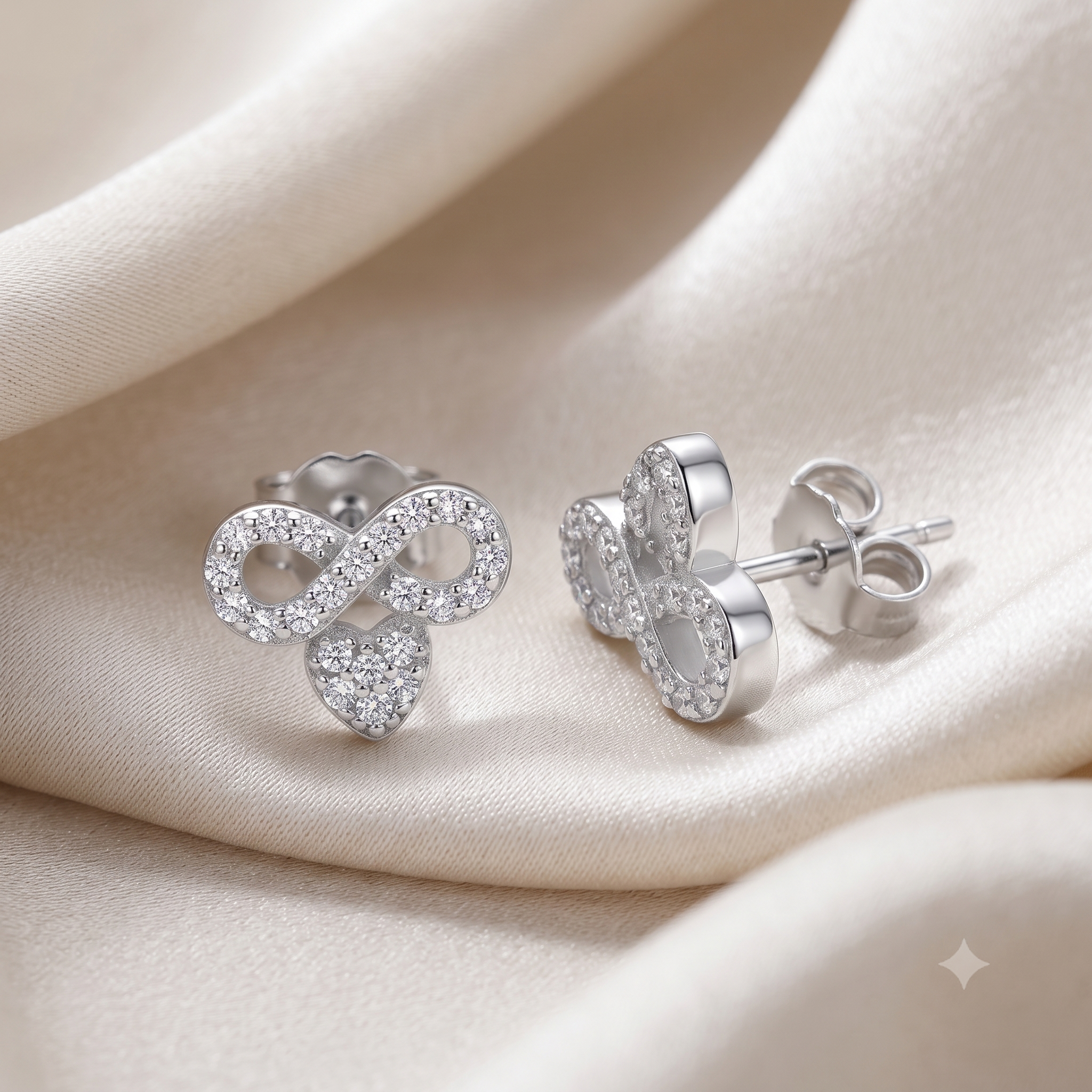 Silver Sparkling Infinity Heart Stud Earrings