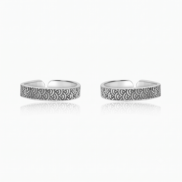 Silver Oxidised Cascading Emboss Toe Rings