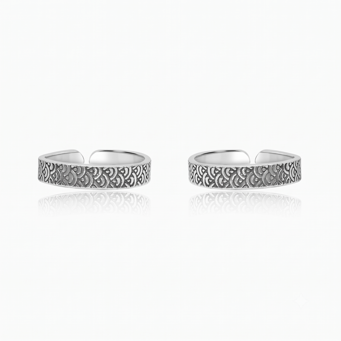 Silver Oxidised Cascading Emboss Toe Rings