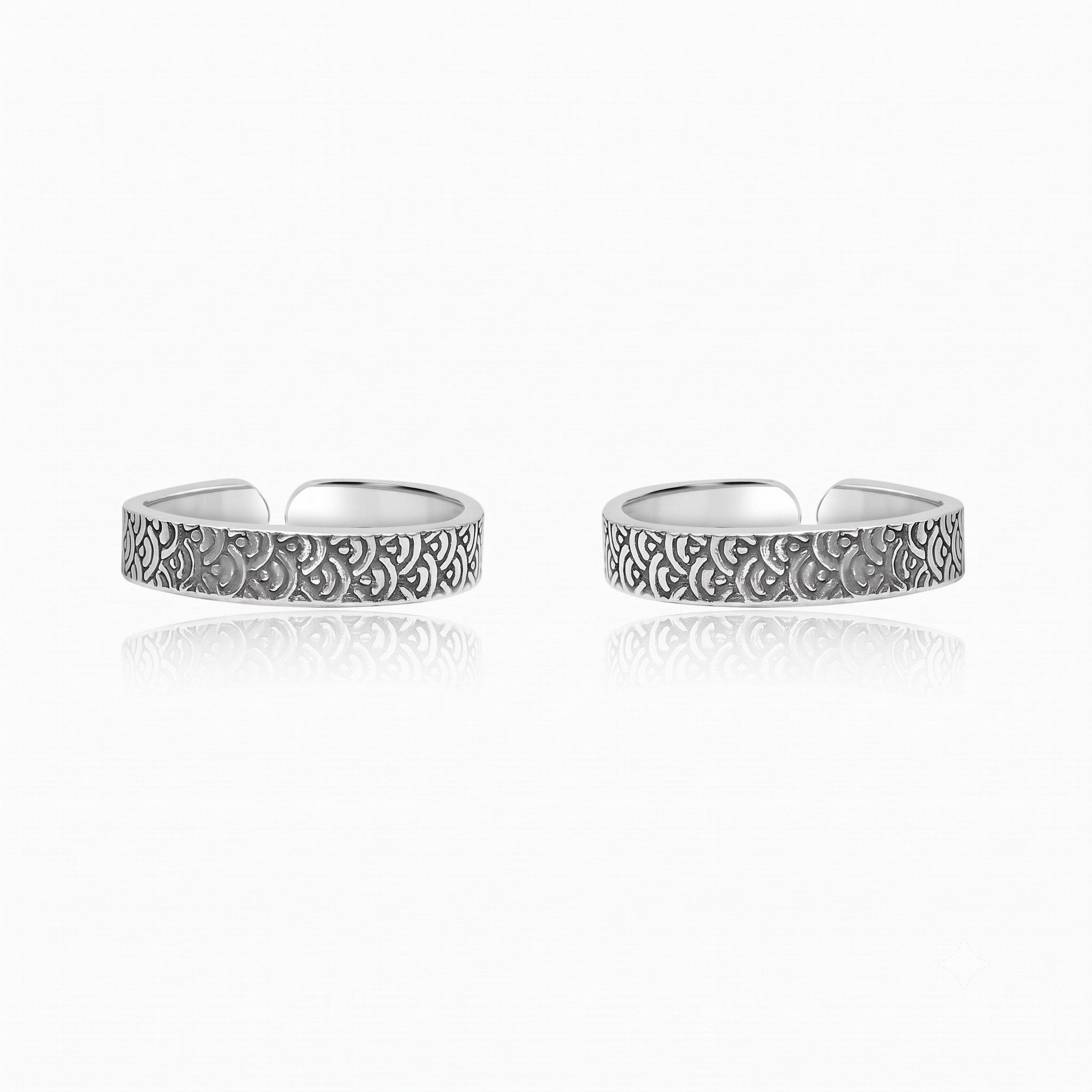 Silver Oxidised Cascading Emboss Toe Rings