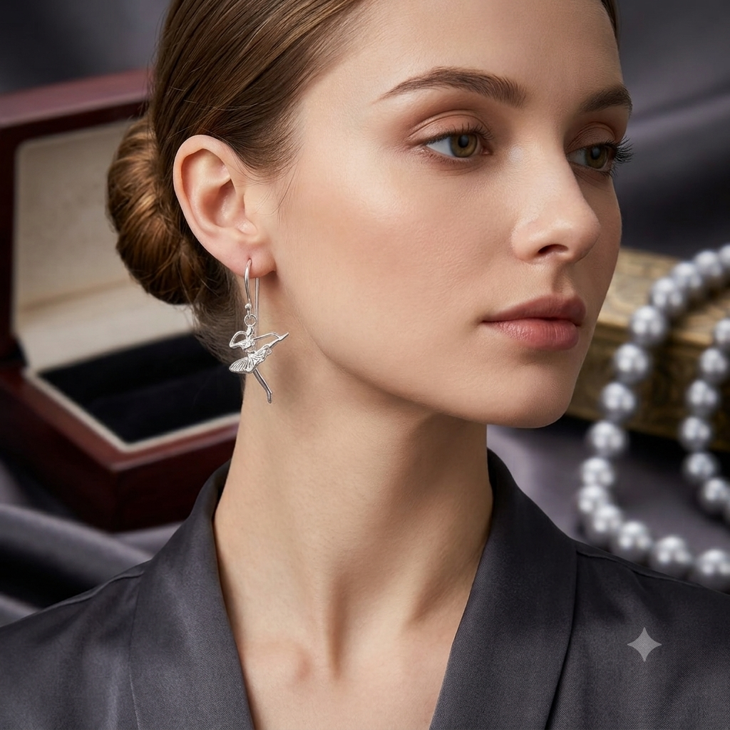 Silver Ballet Dancer Hook Earrings