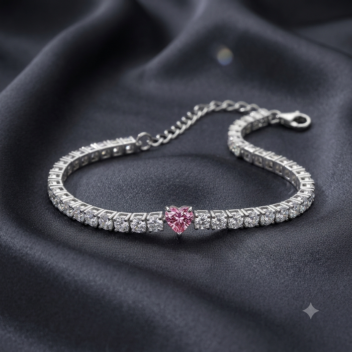 Silver Pink Radiance Heart Bracelet