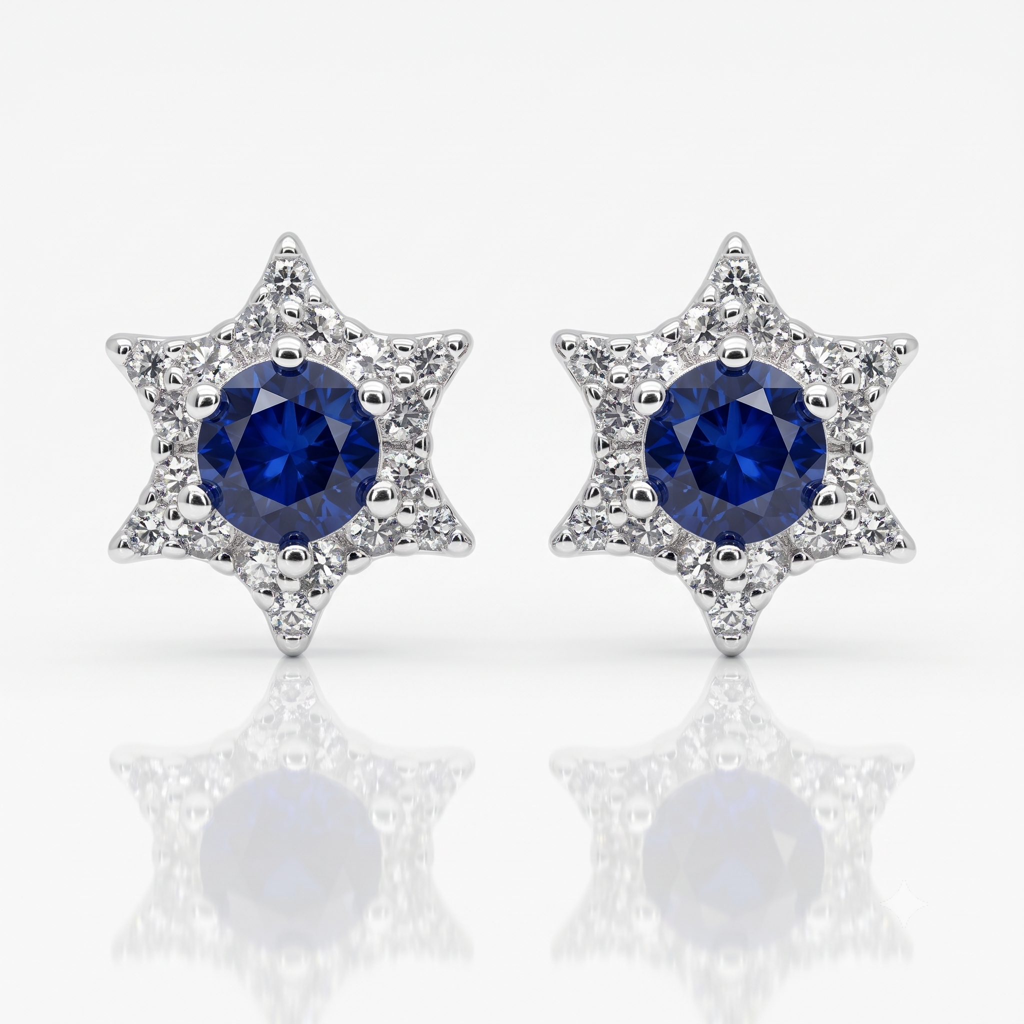 Silver Sparkling Sapphire Blue Star Earrings