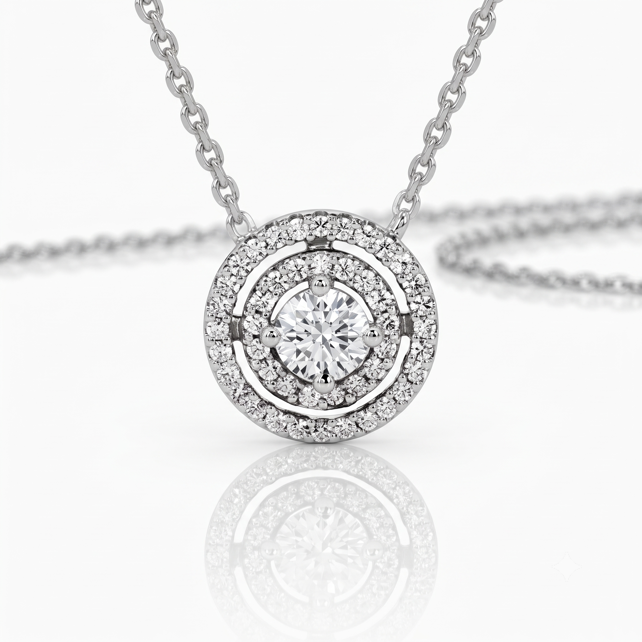 Silver Sparkling Two Row and Center Necklace 44cm + 5cm
