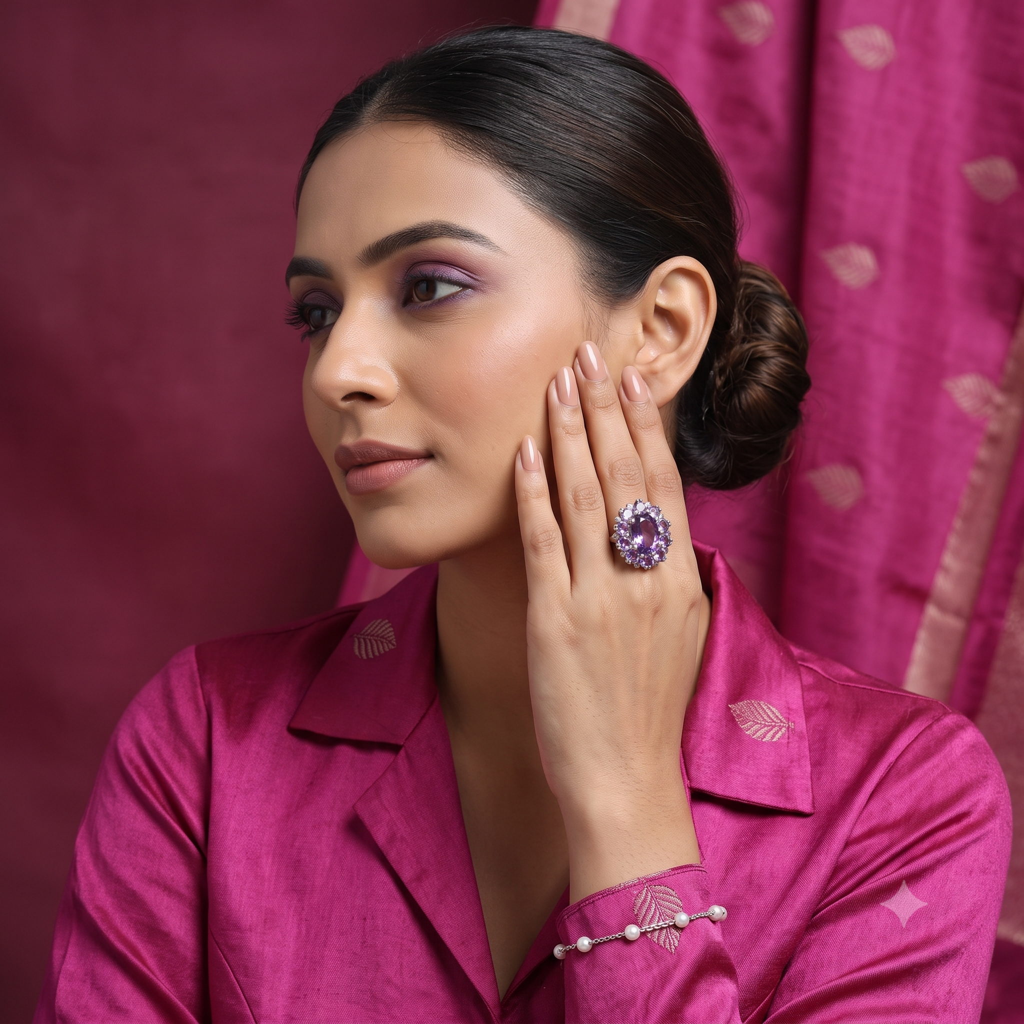 Silver Regal Floral Amethyst Ring