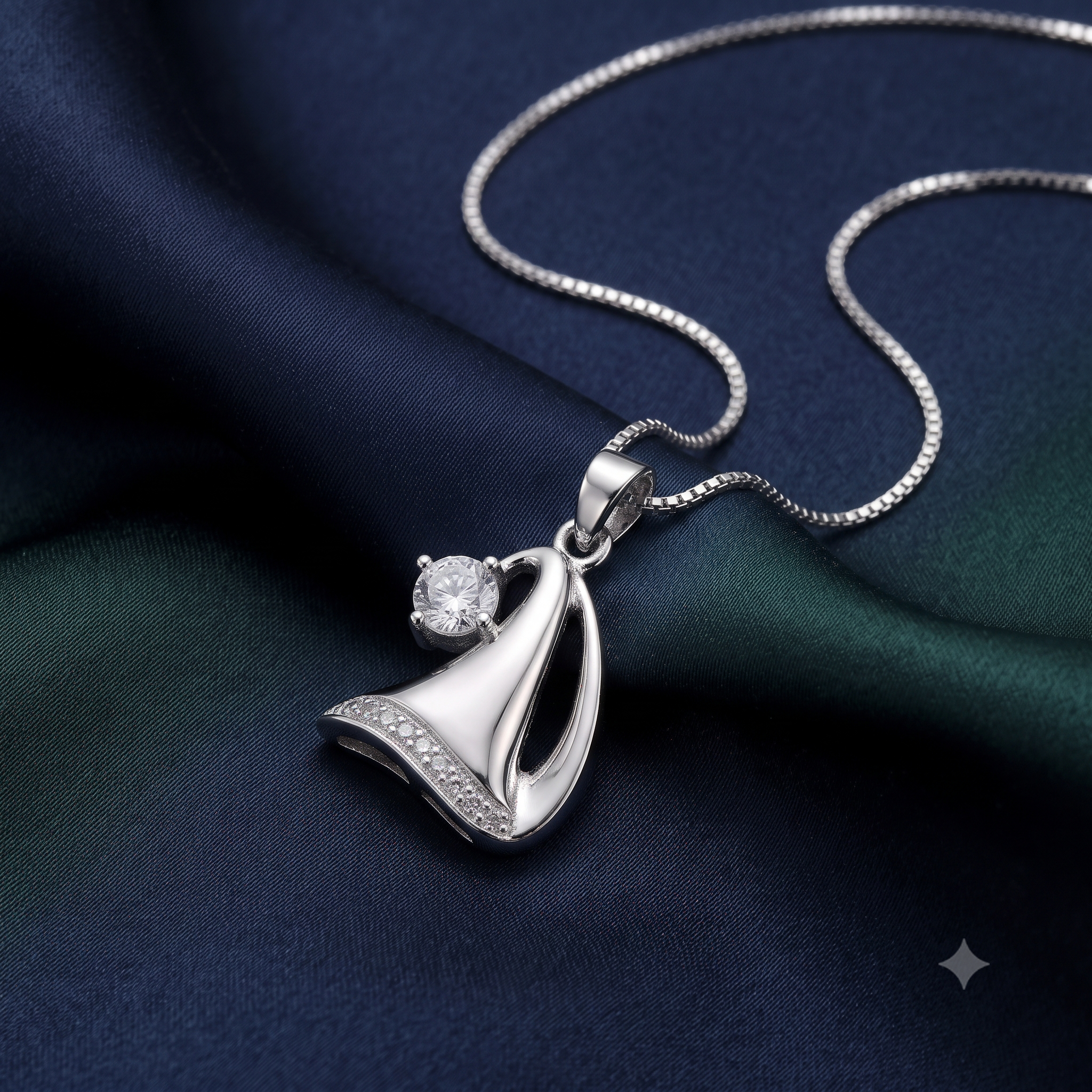 Silver Dangling Solitaire on Christmas Cap Pendant