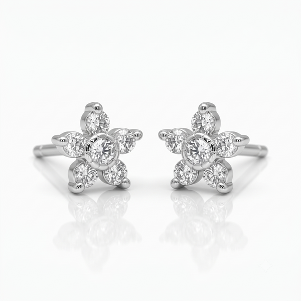 Silver Sparkling Solitaire Lily Flower Earrings