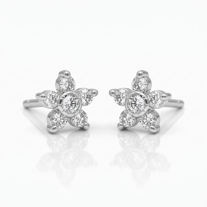 Silver Sparkling Solitaire Lily Flower Earrings