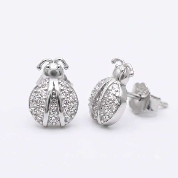 Silver Sparkling M Lady Bug Earrings