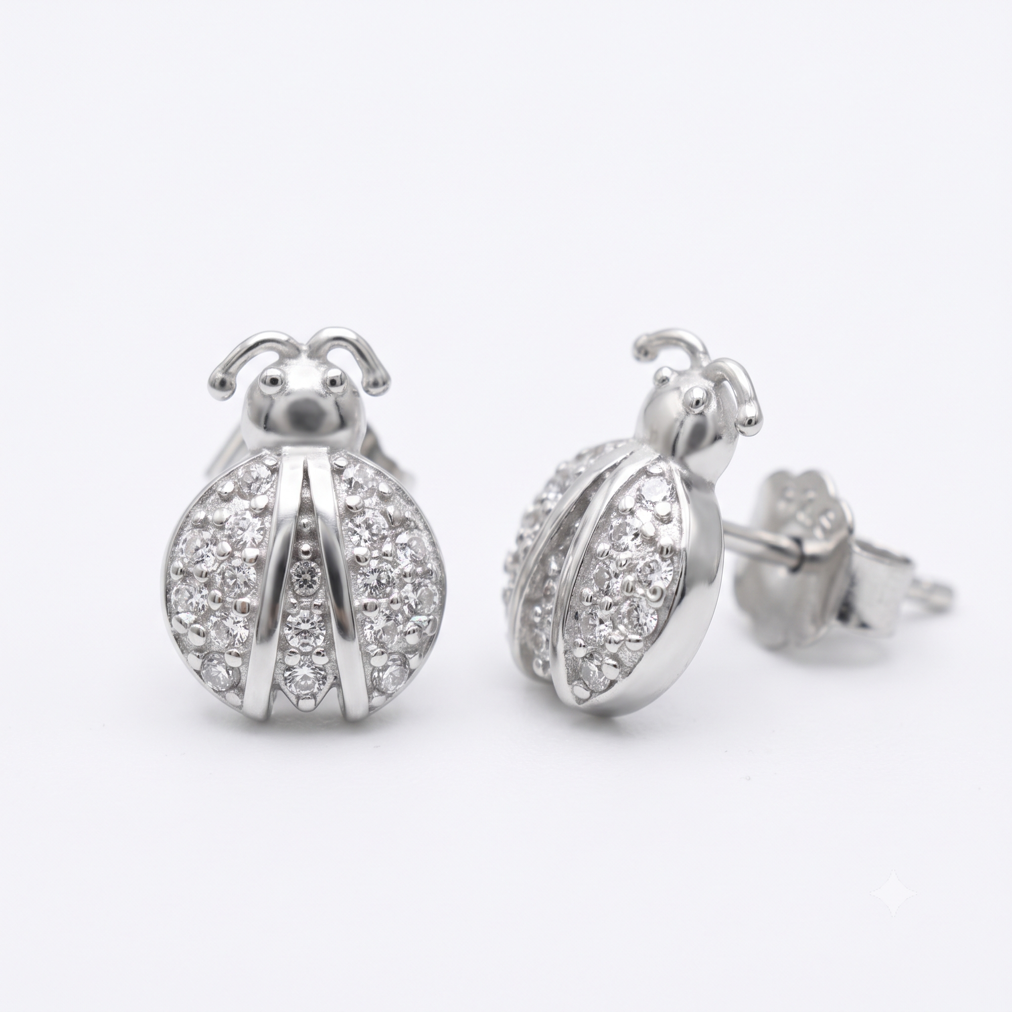 Silver Sparkling M Lady Bug Earrings