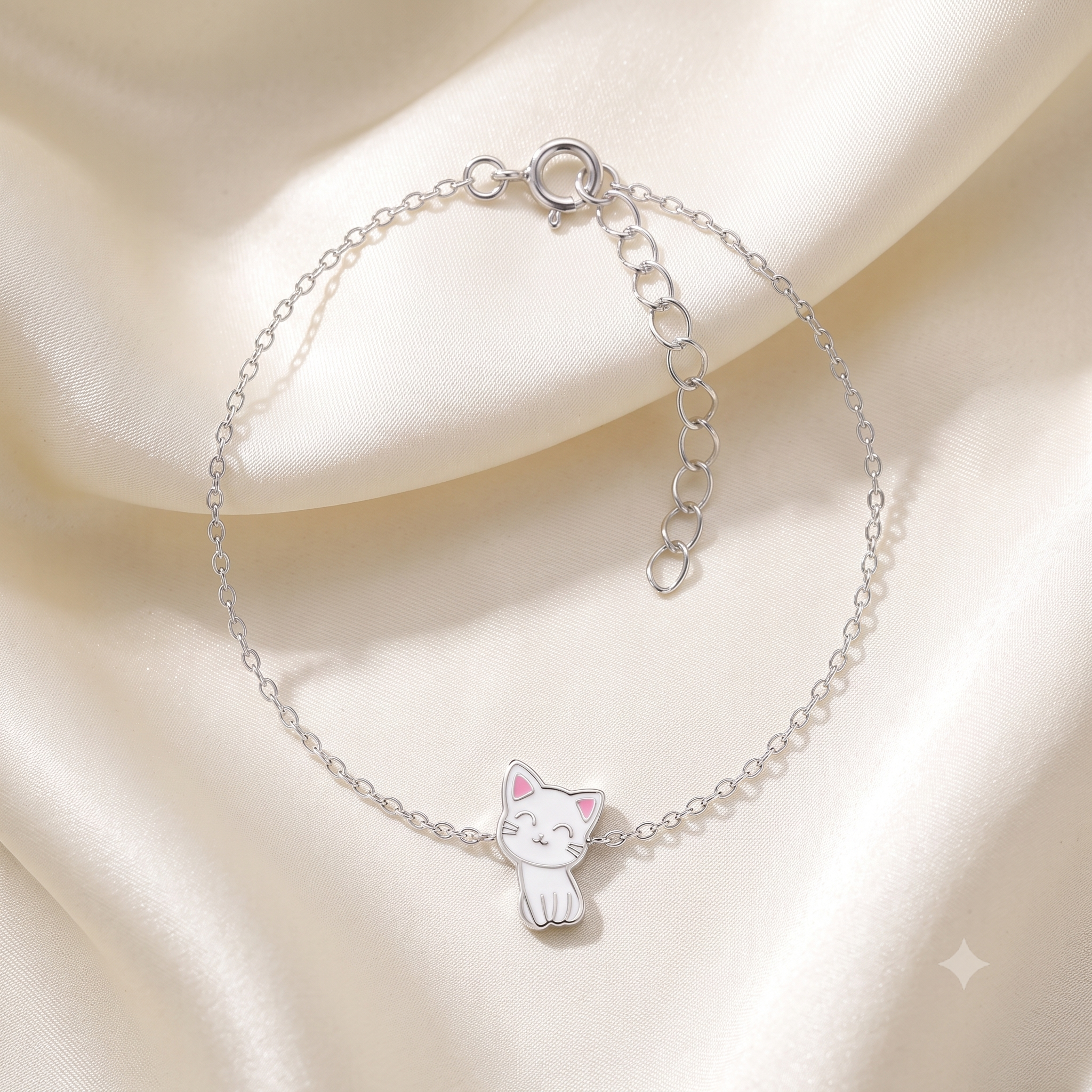 Silver Kids Cute Cat Bracelet