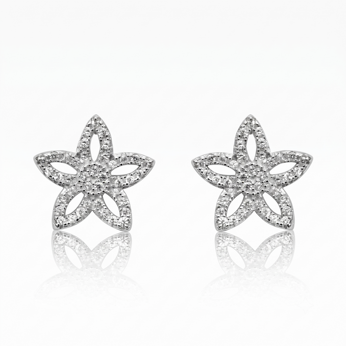 Silver Sparkling Stellar Flower Earrings