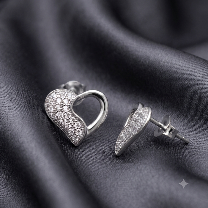 Silver Half Shimmer Heart Earrings