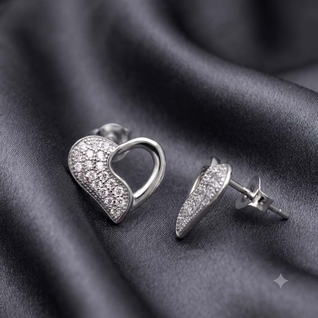 Silver Half Shimmer Heart Earrings
