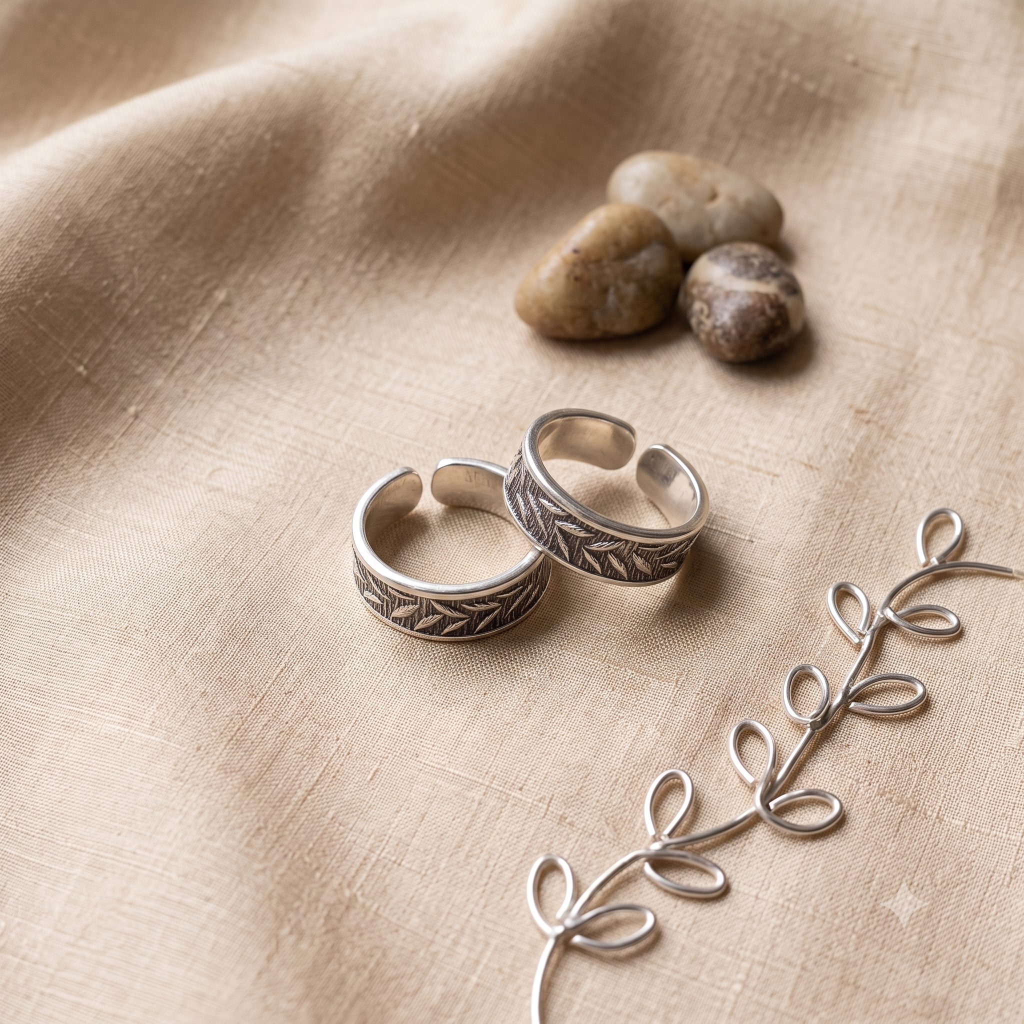 Silver Oxidised Cascading Leaves Toe Rings