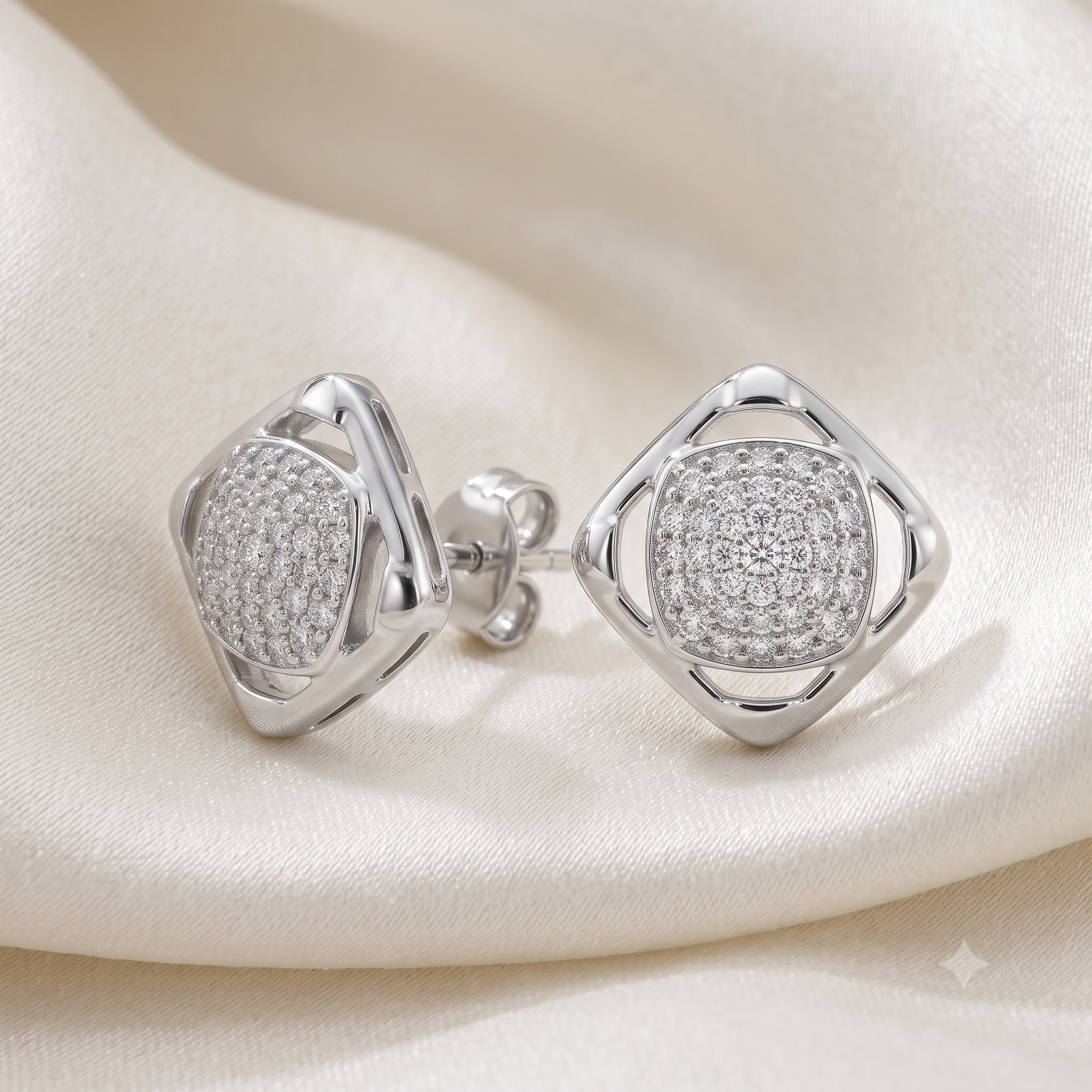 Silver Sparkling Square Highlight Earrings