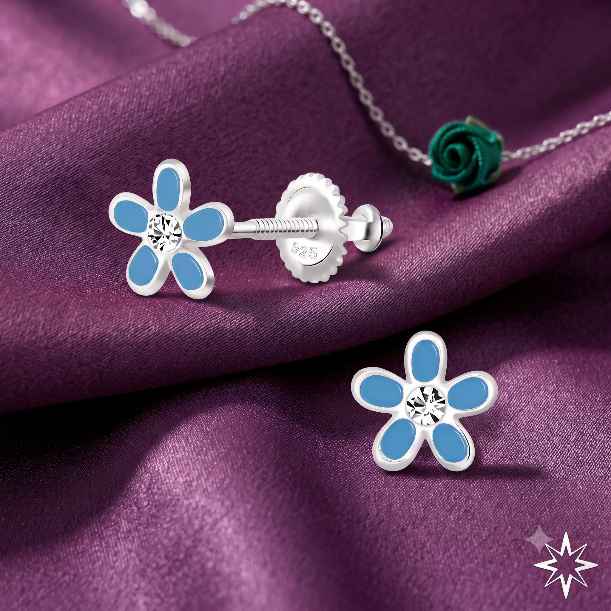Silver Kids Flower Screw Back Earrings