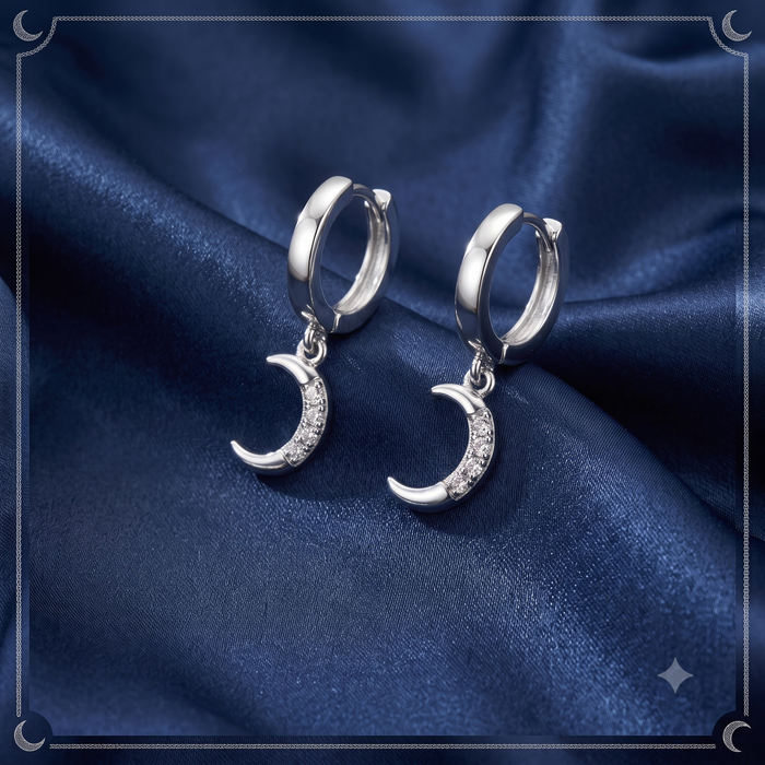 Silver Dangling Shimmer Moon Hoop Earrings