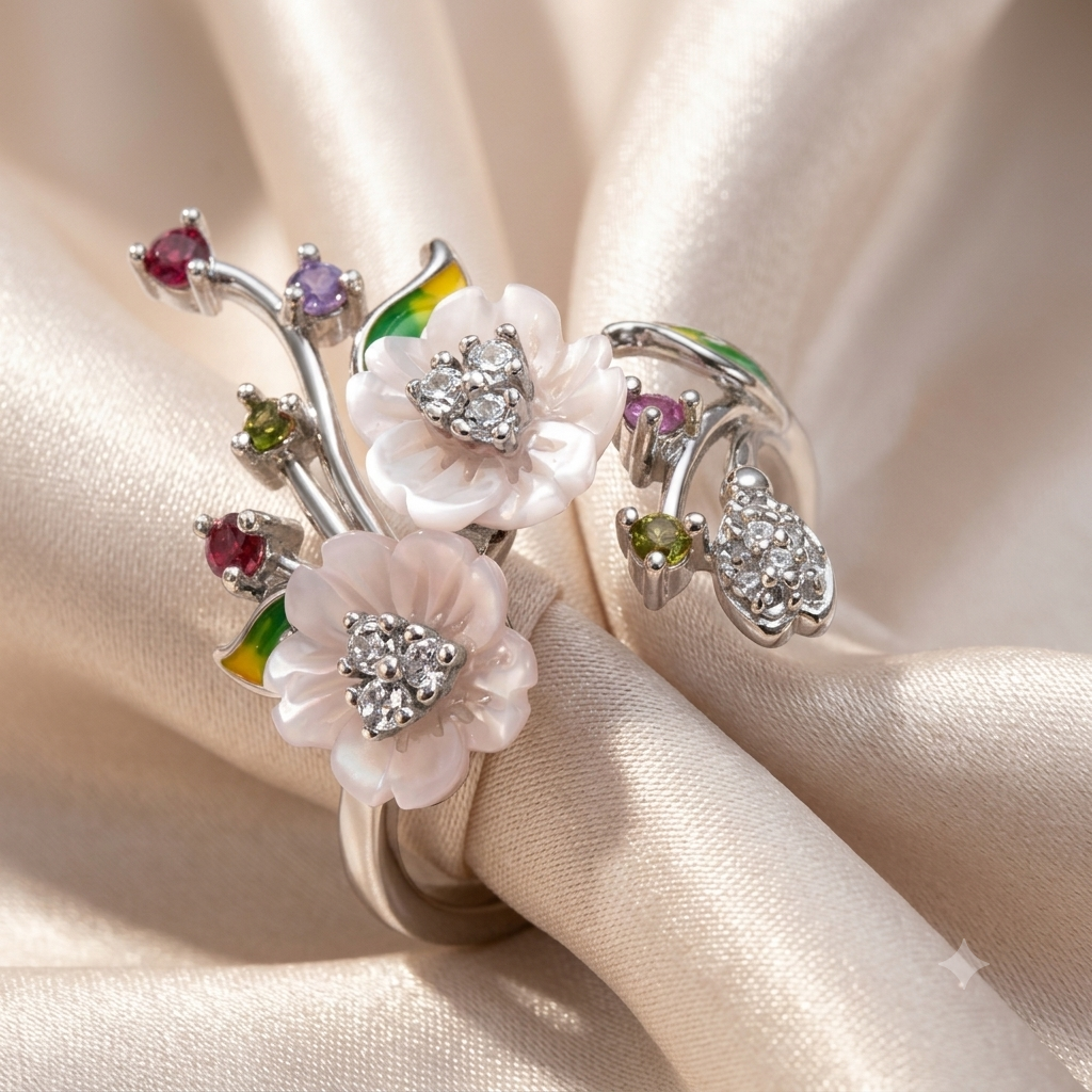 Silver Verdant Blossom Ring