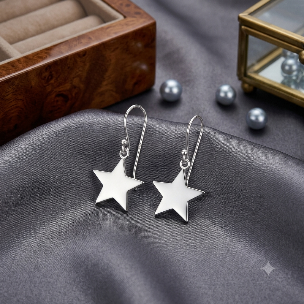 Silver Star Hook Earrings