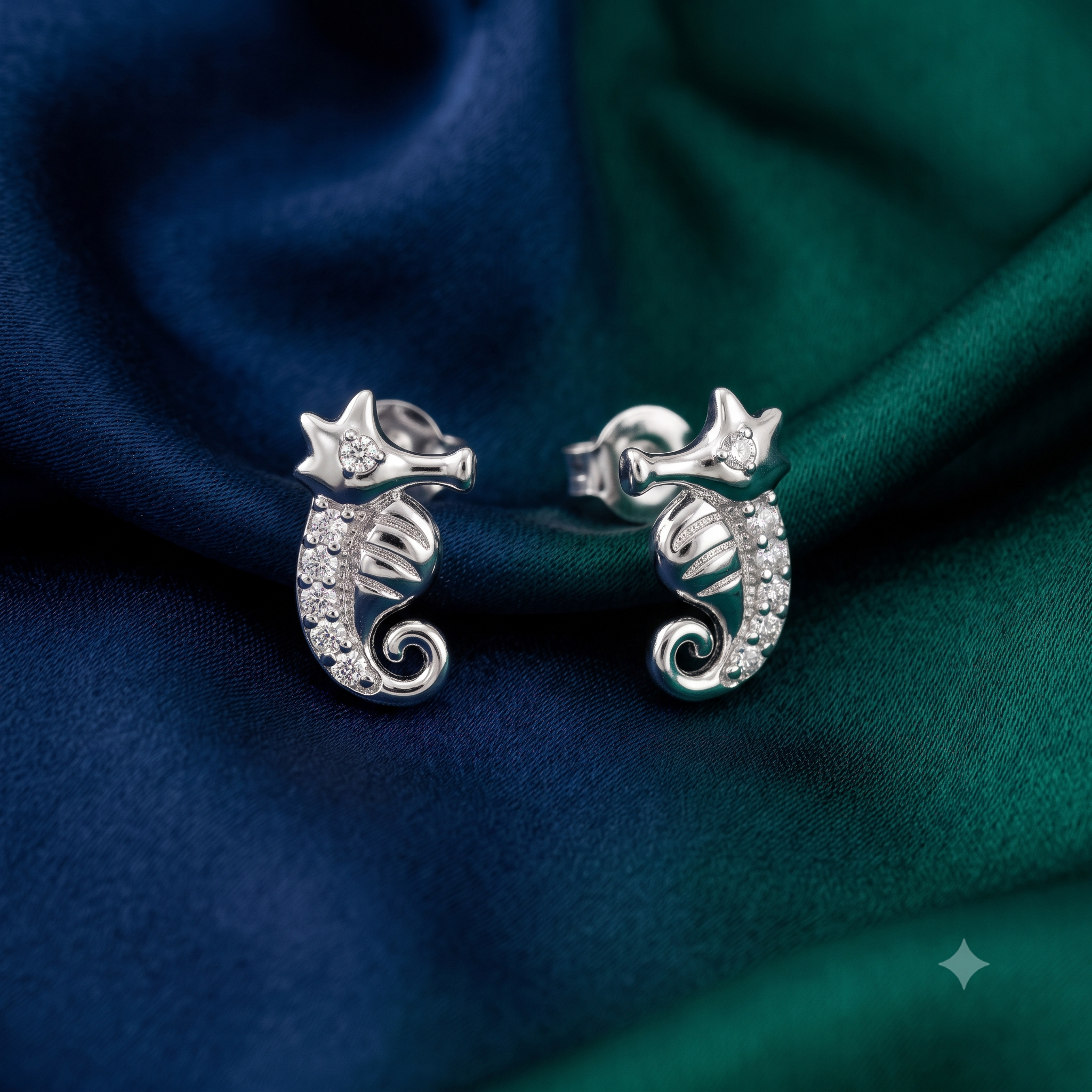 Silver Sparkling Sea Horse Earrings