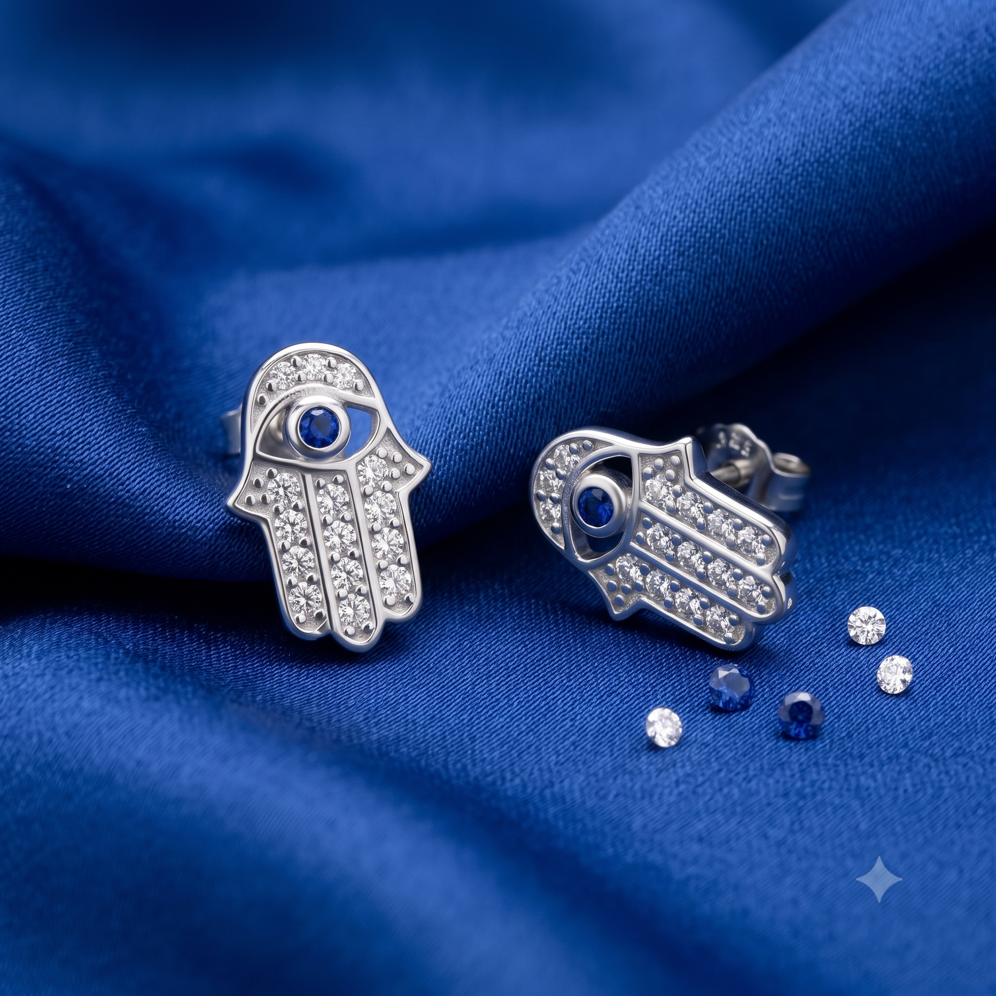 Silver Hamsa Evil Eye Earrings