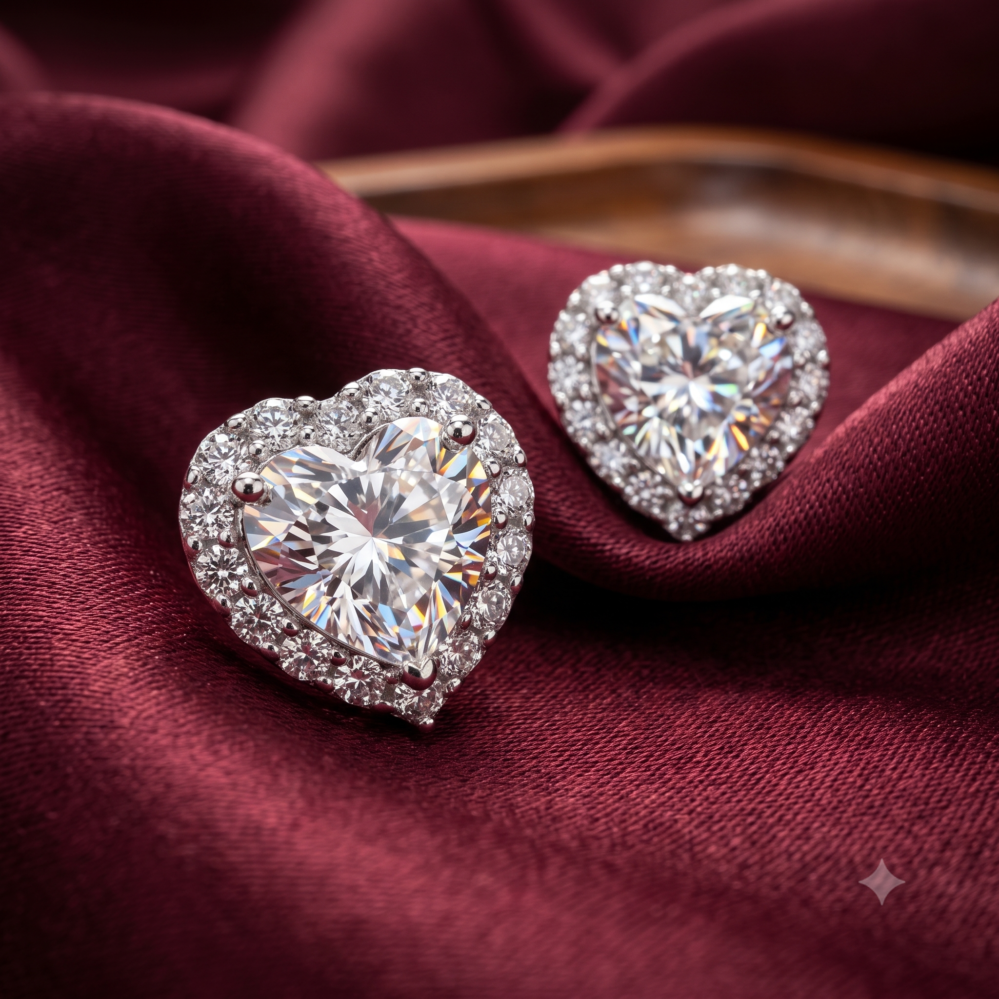 Silver Sparkling Grandoise Heart Solitaire Earrings