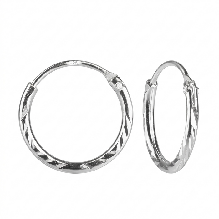 Silver Kids Diamond Cut Hoop Earrings 12mm
