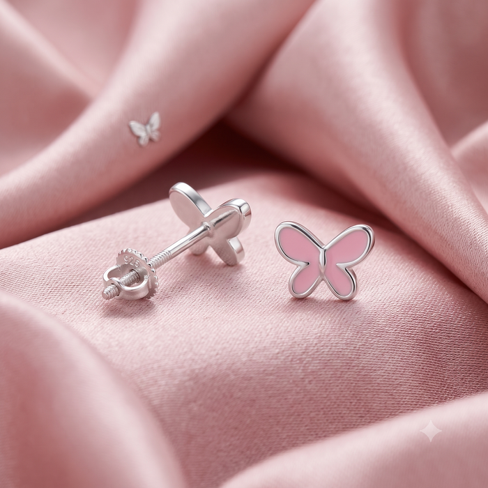 Silver Kids Butterfly Screw Back Earrings