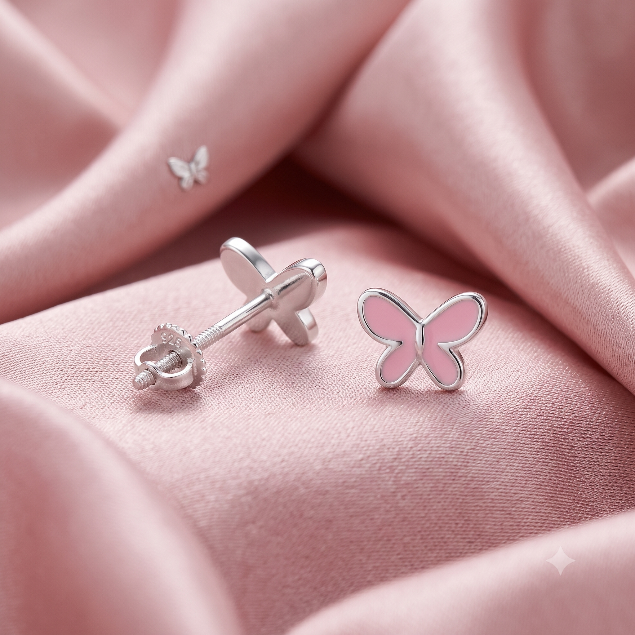 Silver Kids Butterfly Screw Back Earrings