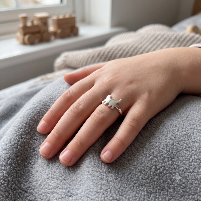 Silver Cute Cat Ring