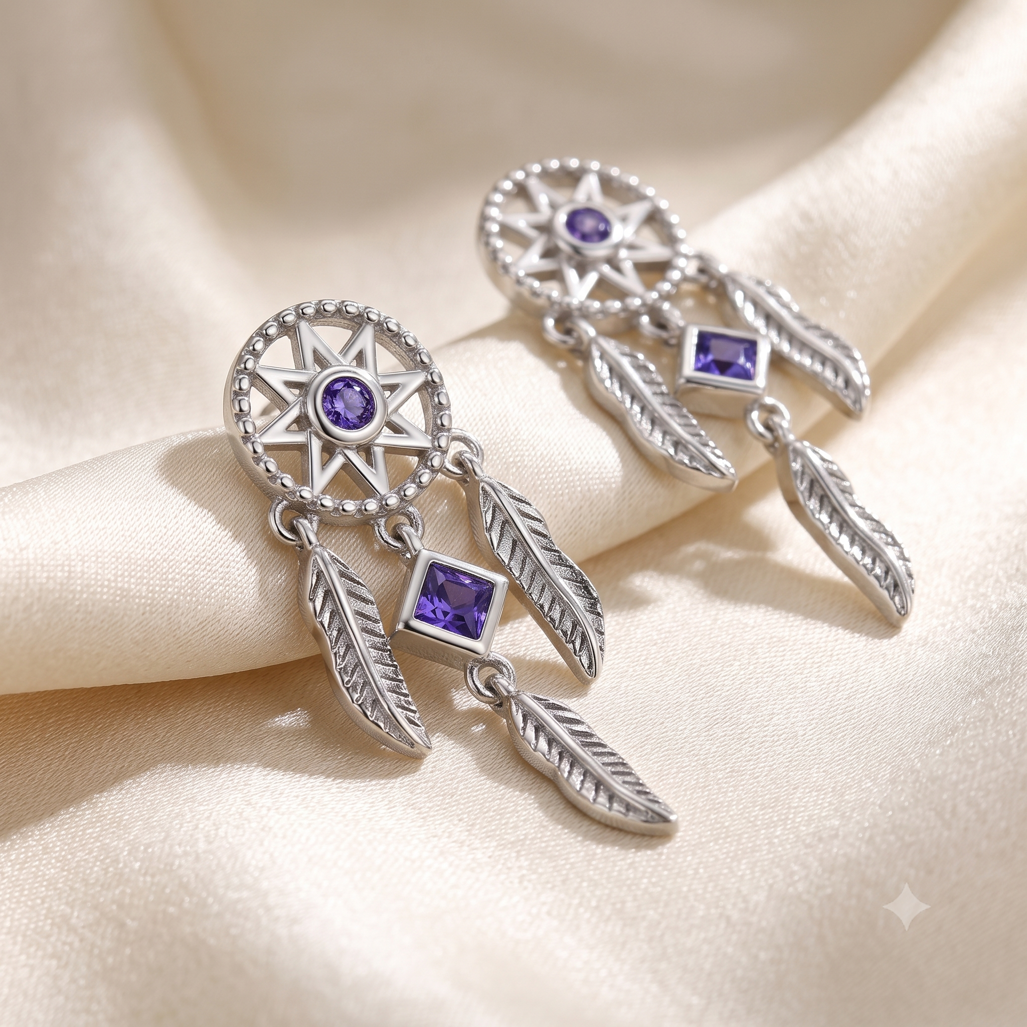 Silver Amethyst Dream Catcher Earrings