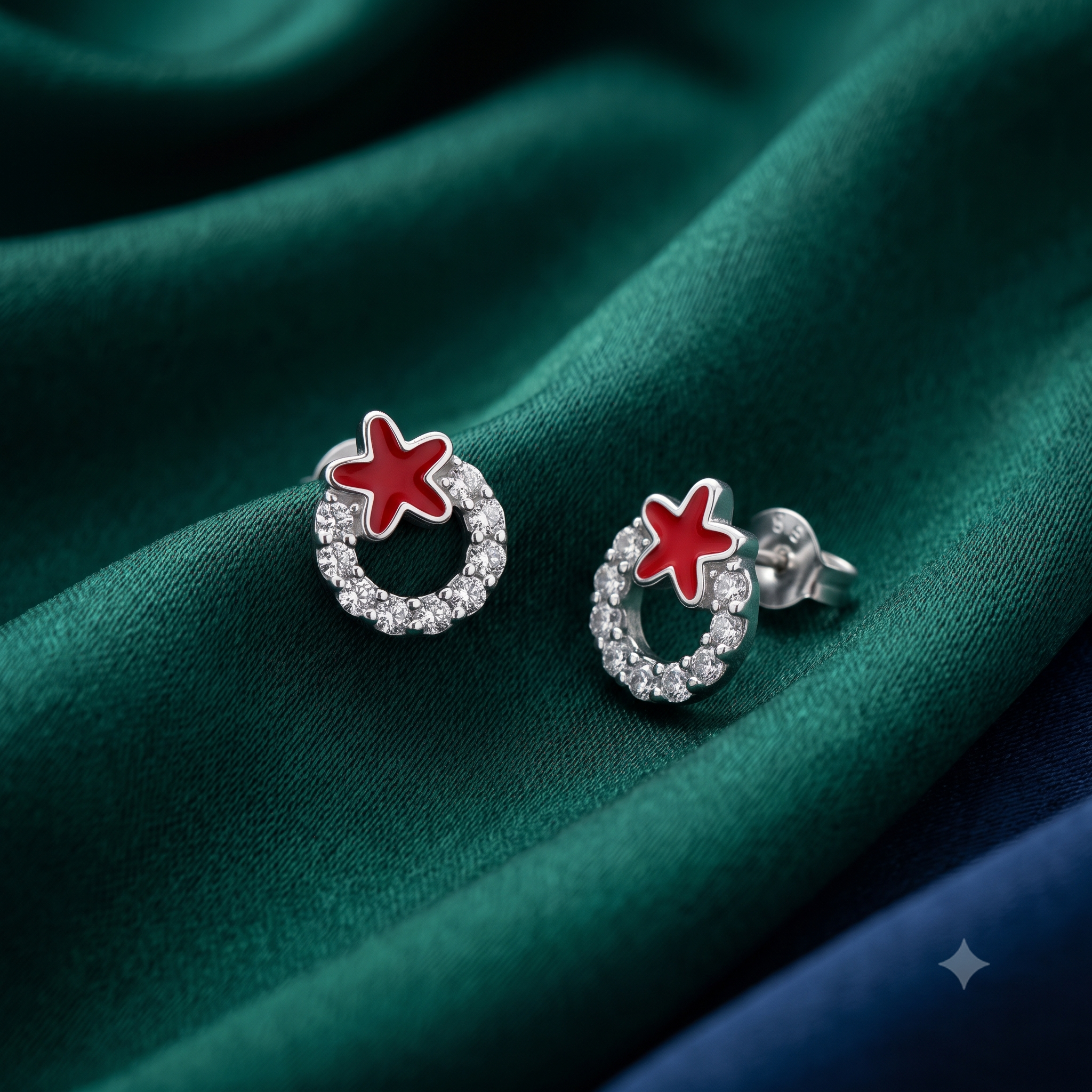 Silver Red Star Fish on Sparkling Hoop Earrings