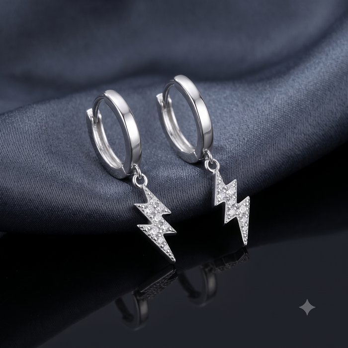 Silver Lightening Charm Hoop Earrings