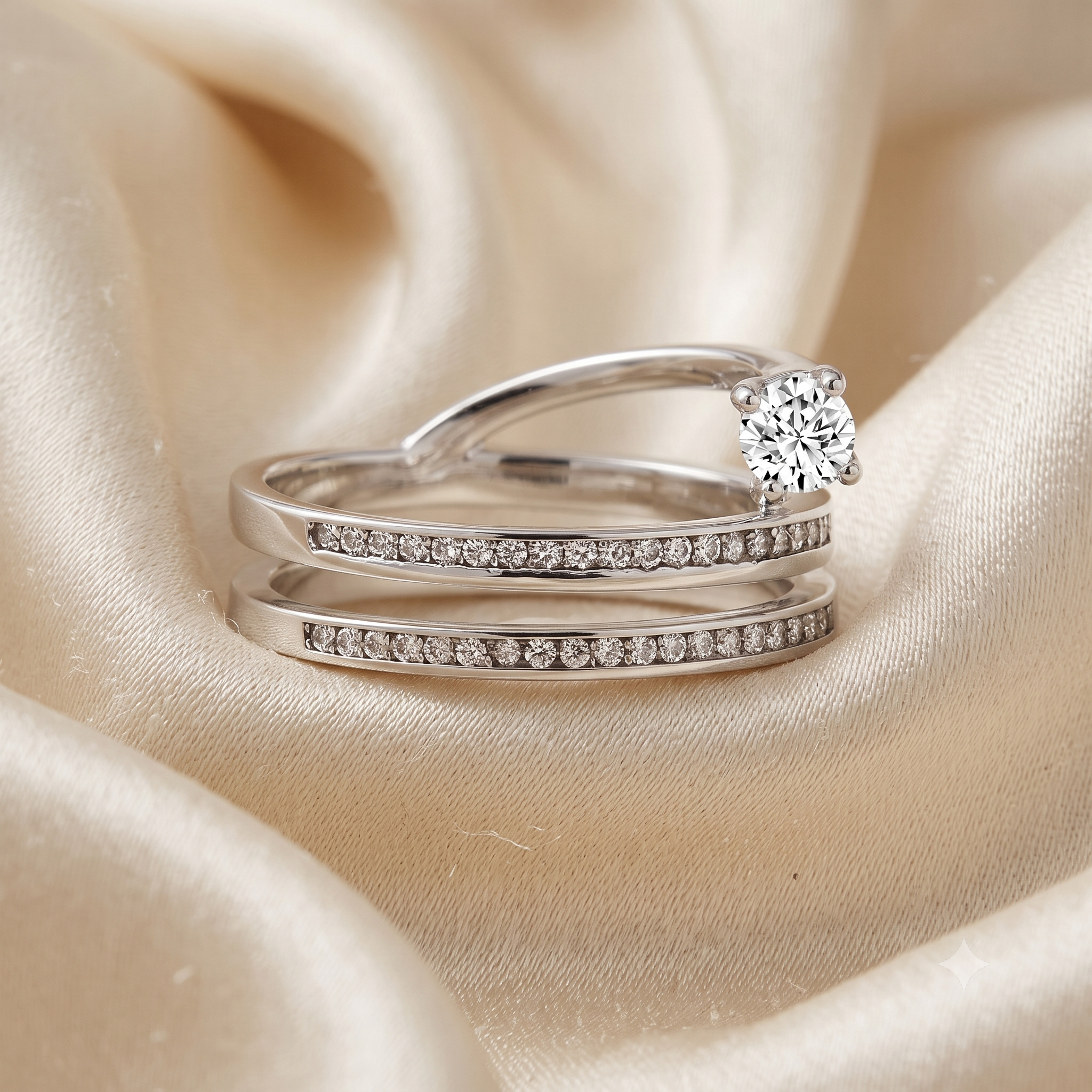 Silver Three Line Shimmer Ring
