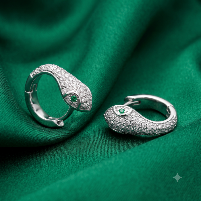 Silver Sparkling Snake Hoop Earrings