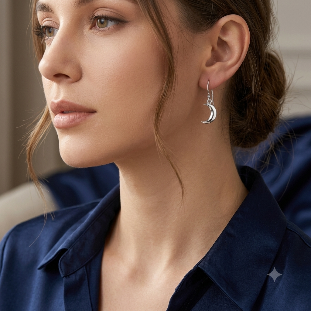 Silver Moon Hook Earrings