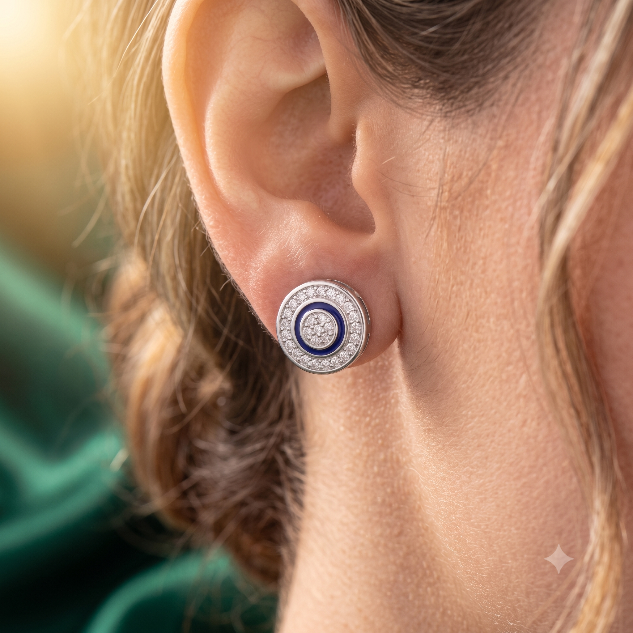 Silver Round Evil Eye Earrings