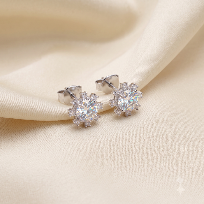 Silver Lucid Solitaire Flower Earrings