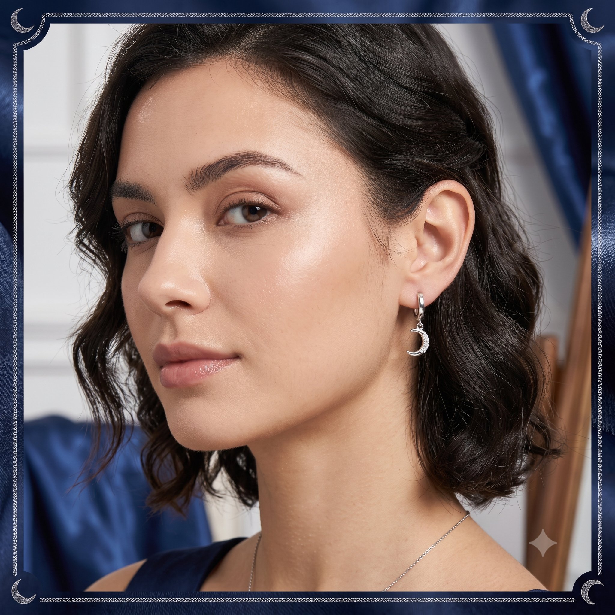 Silver Dangling Shimmer Moon Hoop Earrings