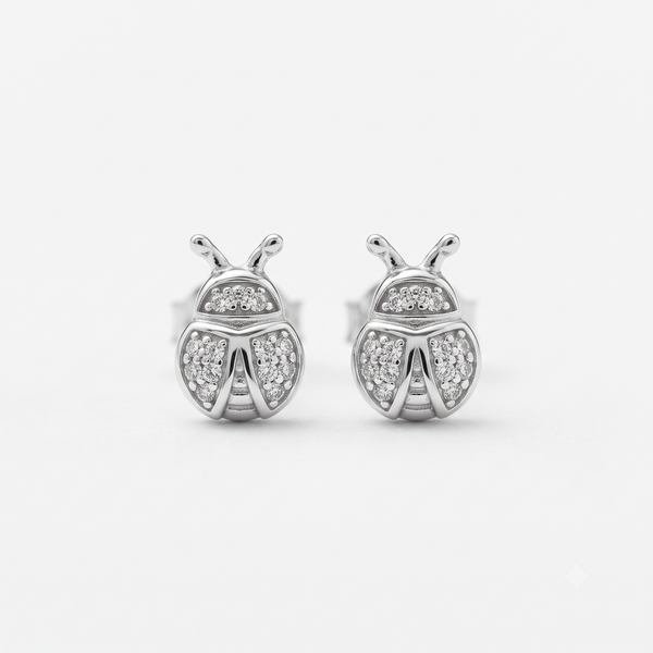 Silver Sparkling Lady Bug Earrings