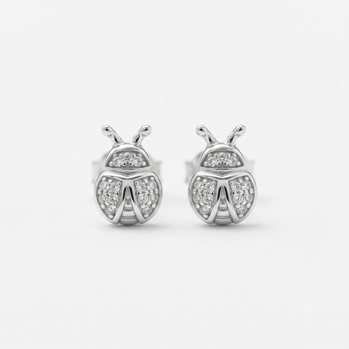 Silver Sparkling Lady Bug Earrings