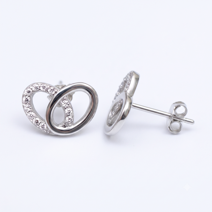 Silver Intertwined Sparkling Oval Earrings
