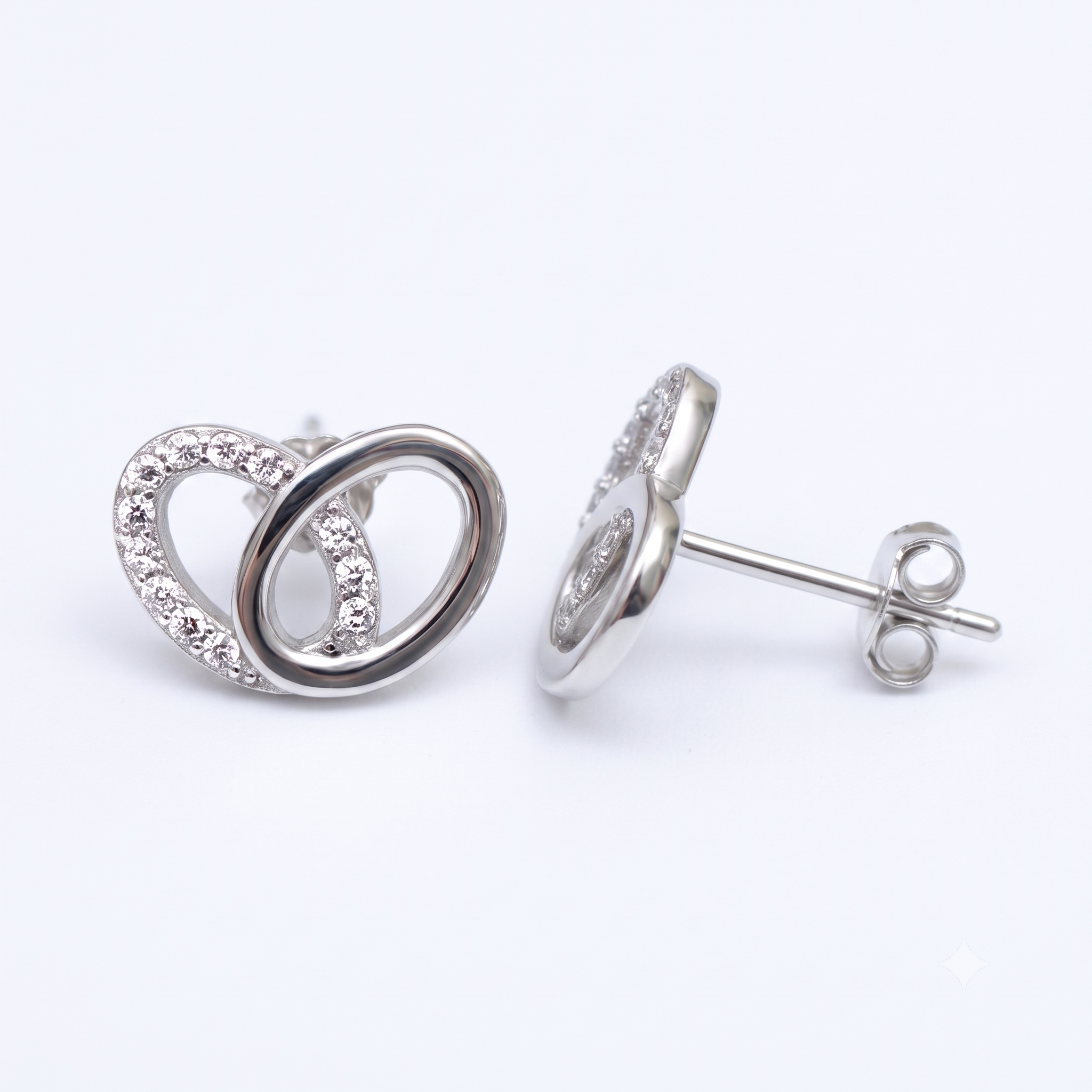 Silver Intertwined Sparkling Oval Earrings