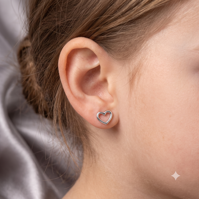 Silver Kids Heart Screw Back Earrings
