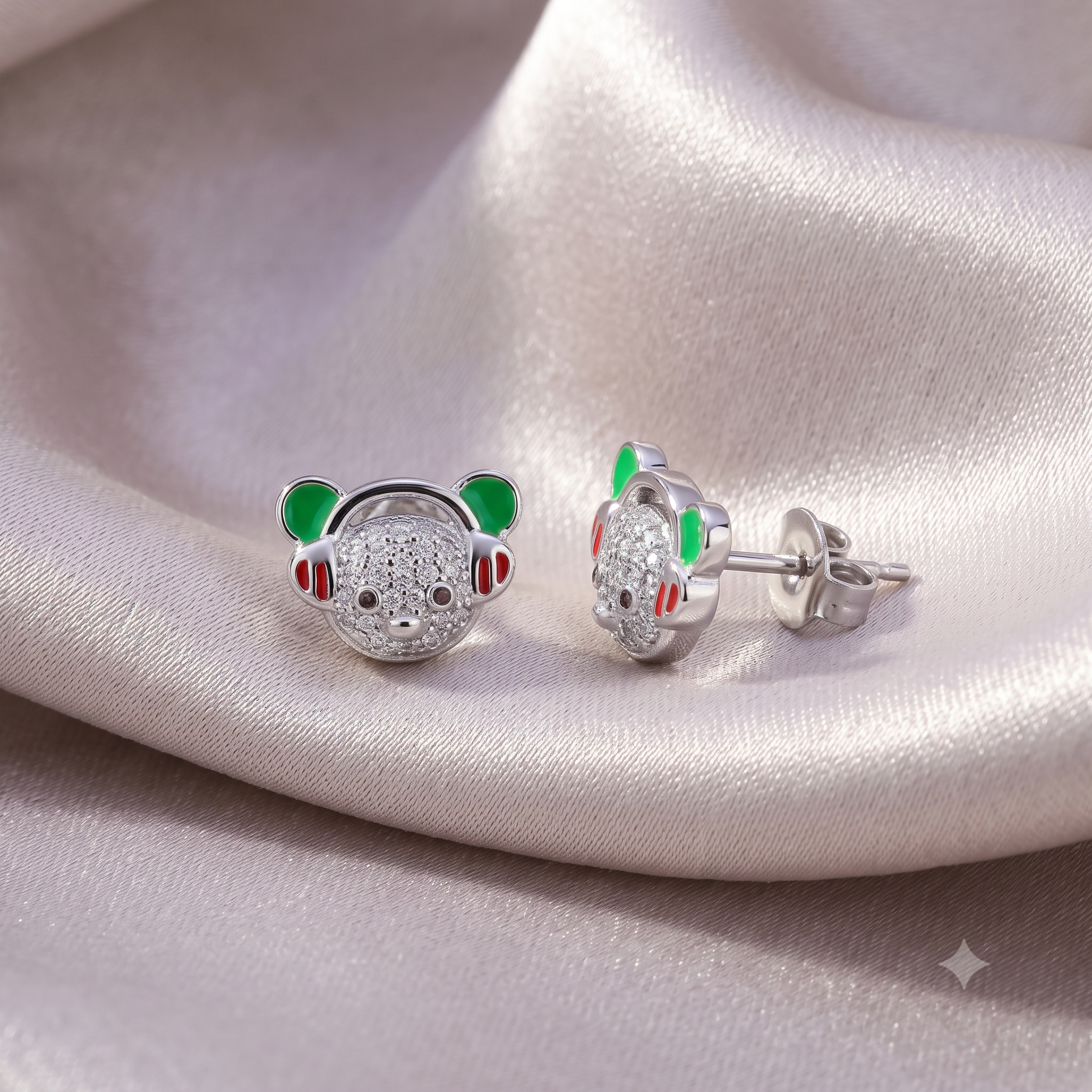 Silver Sparkling DJ Teddy Earrings