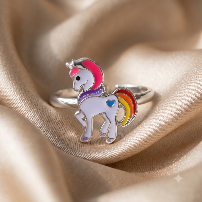Silver Kids Rainbow Unicorn Ring