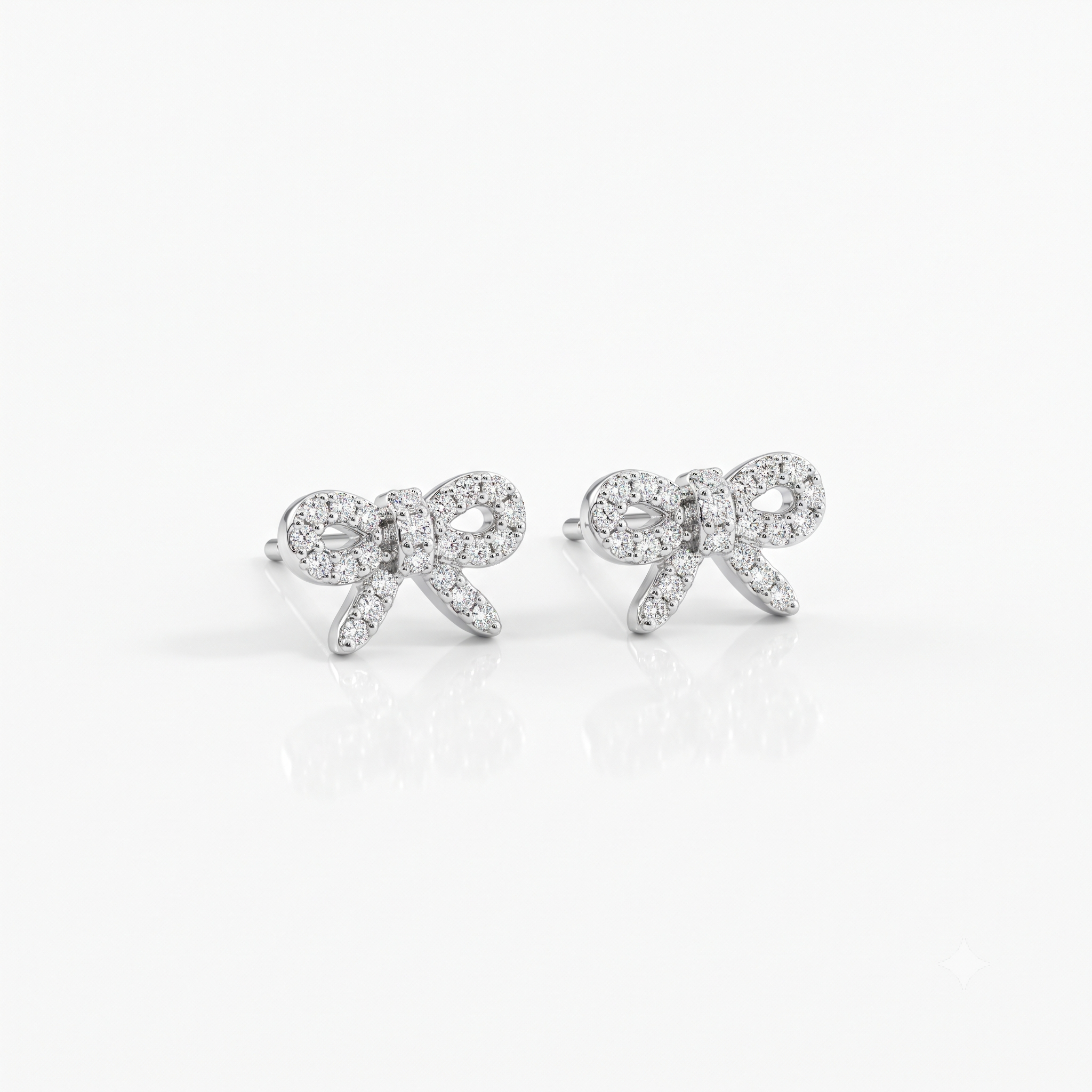 Silver Sparkling Bow Stud Earrings