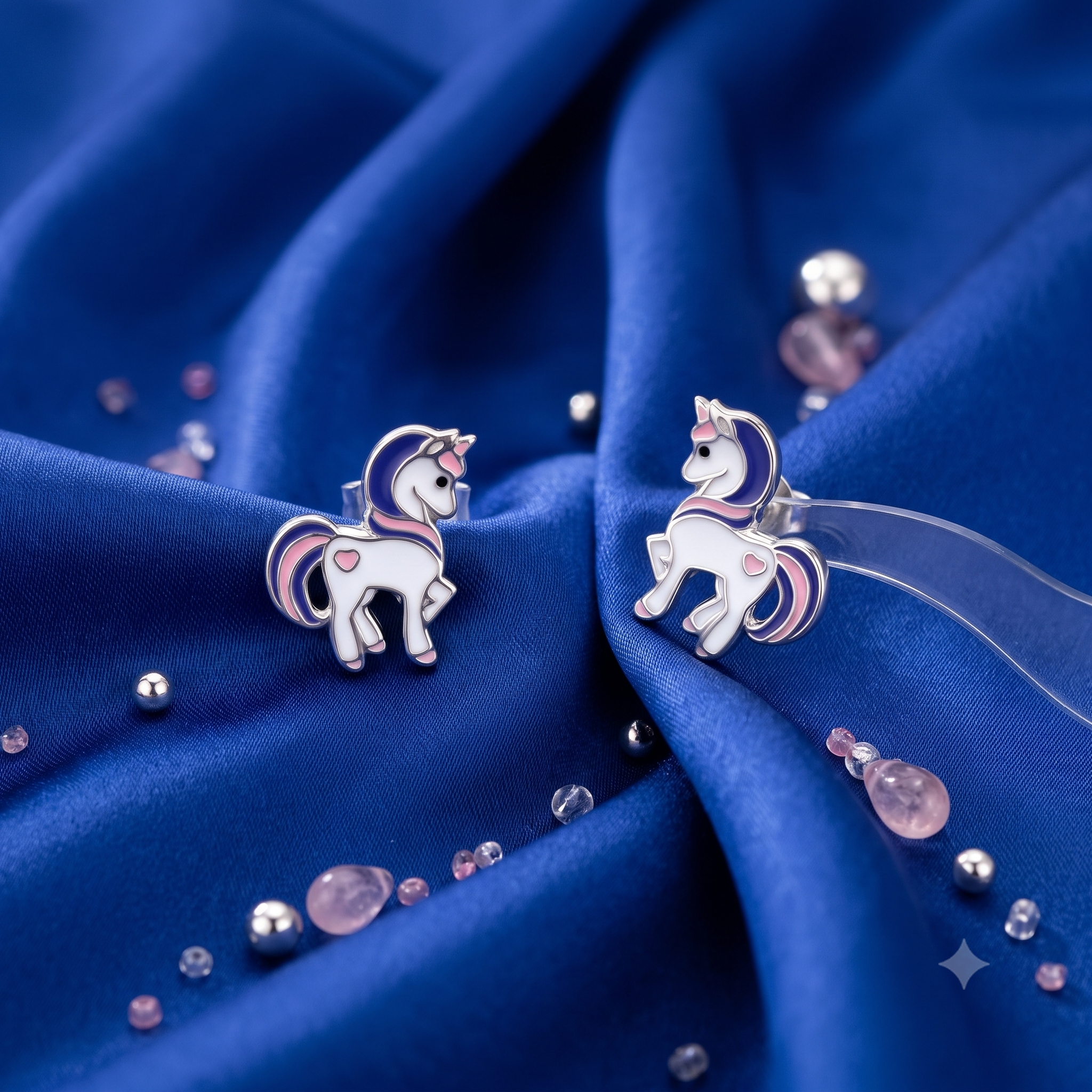Silver Kids Unicorn Screw Back Earrings